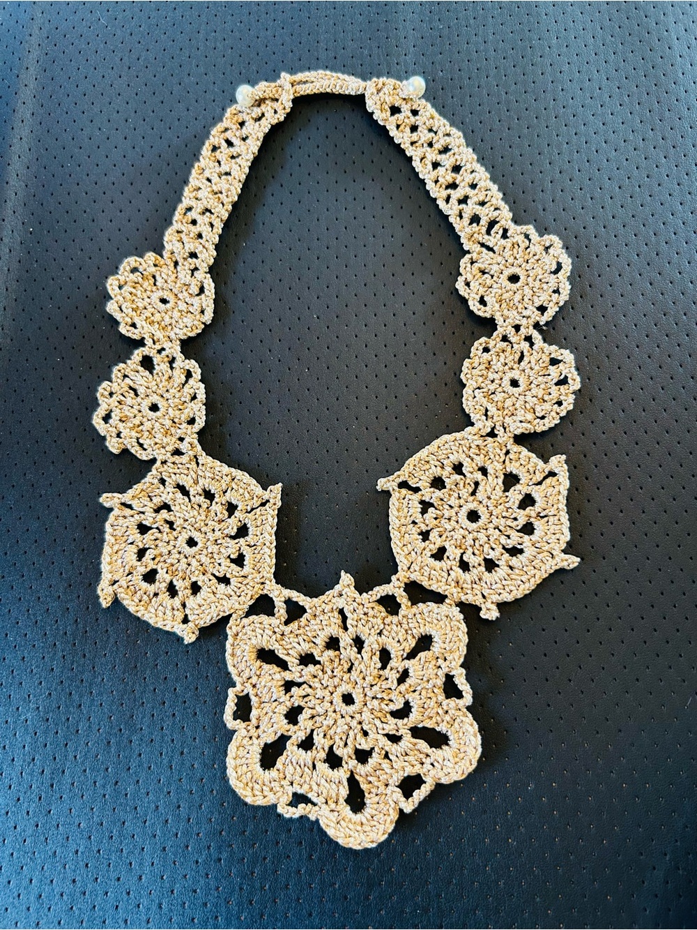 Gold Metallic Crochet Statement Necklace Lace Bib Collar